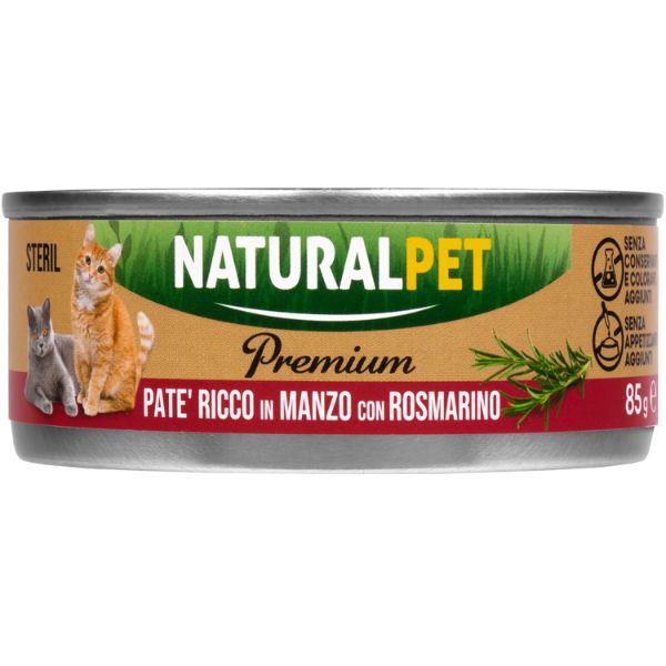 NaturalPet Premium Cat Sterilised Patè 85 gr - Manzo con rosmarino Confezione da 6 pezzi