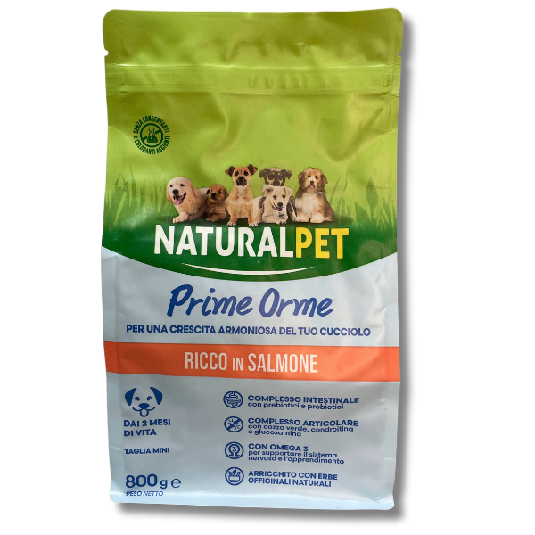 Image of NaturalPet Puppy Prime Orme Mini Salmone - 800 gr - Crocchette naturali cane - SPEDIZIONE GRATIS 1° ORDINE + scegli lo sconto BZR5 / BZR20010