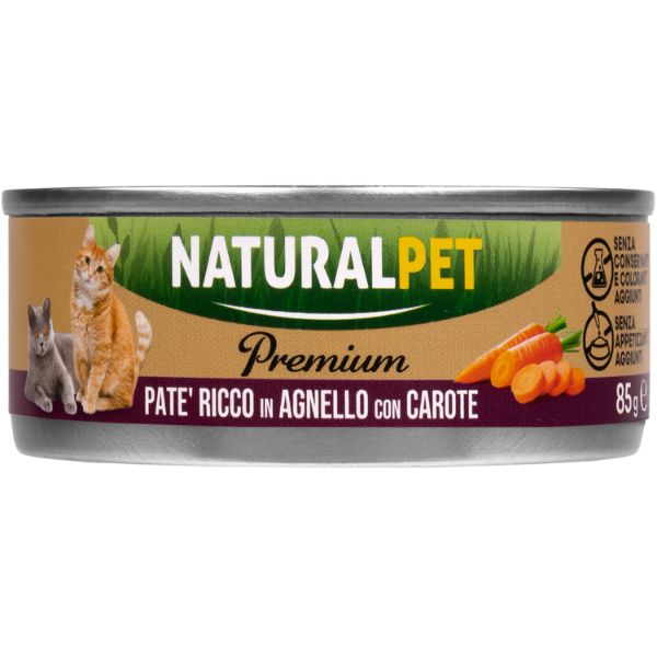 NaturalPet Premium Cat Adult Patè 85 gr - Agnello con carote Confezione da 6 pezzi