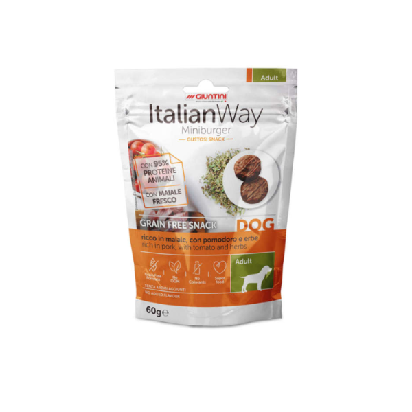 ItalianWay snack per cani Miniburger Grain Free 60 gr - Maiale con pomodoro