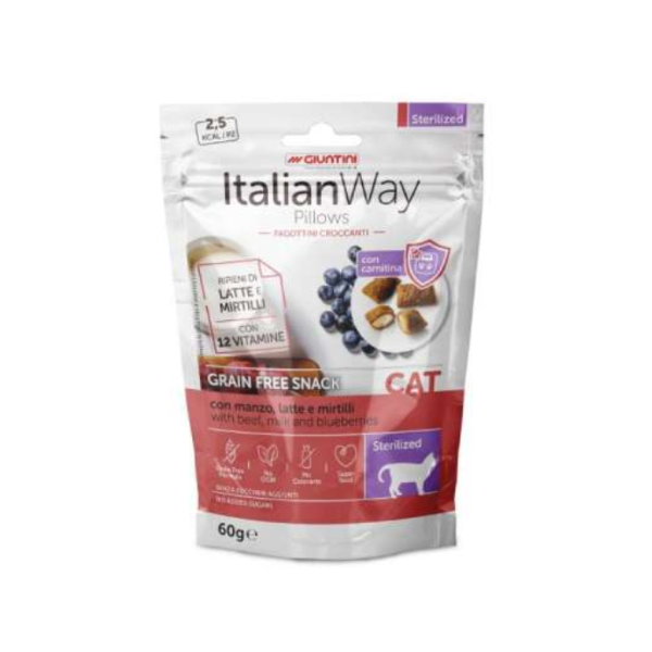 ItalianWay snack per gatti Pillows Grain Free 60 gr - Sterlized: manzo, latte e mirtilli