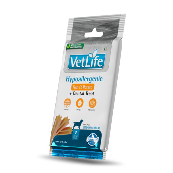 Farmina Vet Life Hypoallergenic snack dentali per cani Adult Medium/Large 110 gr - Pesce e patate - SPEDIZIONE GRATIS 1° ORDINE + scegli lo sconto BZR5 / BZR20