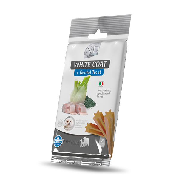 Farmina N&D White Grain Free snack dentali per cani Adult Medium/Large 110 gr - Spigola, spirulina e finocchio