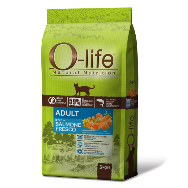 Image of O-life Cat Adult Grain Free Salmone fresco - 5 Kg - SPEDIZIONE GRATIS 1° ORDINE + scegli lo sconto BZR5 / BZR20010