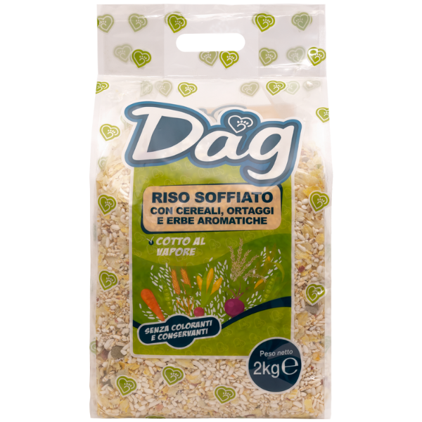 Image of Dag Riso Soffiato con Cereali, Ortaggi e Erbe Aromatiche - 2 Kg - Croccantini per cani - SPEDIZIONE GRATIS 1° ORDINE + scegli lo sconto BZR5 / BZR20010