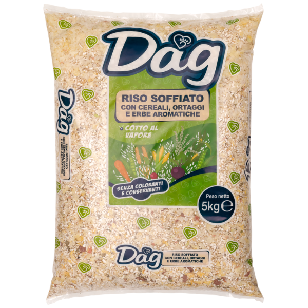 Image of Dag Riso Soffiato con Cereali, Ortaggi e Erbe Aromatiche - 5 Kg - Croccantini per cani - SPEDIZIONE GRATIS 1° ORDINE + scegli lo sconto BZR5 / BZR20010