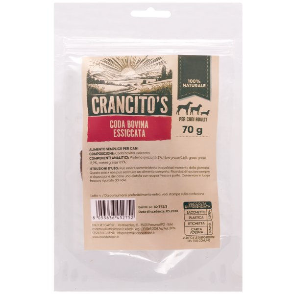 Crancito's snack naturale Dog Adult Coda bovina - 70 gr