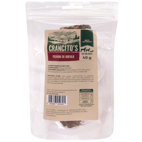 Image of Crancito's snack naturale Dog Adult Polmone di bufalo - 40 gr - SPEDIZIONE GRATIS 1° ORDINE + scegli lo sconto BZR5 / BZR20010