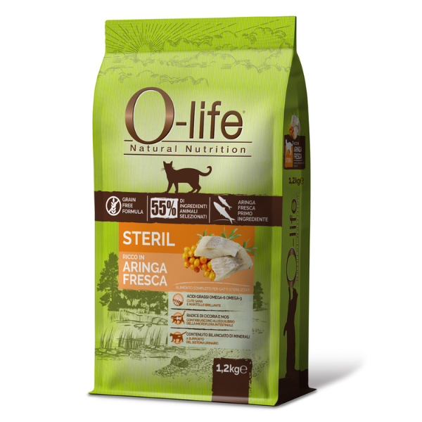 O-life Cat Adult Sterilised Grain Free Aringa fresca - 1,2 Kg - SPEDIZIONE GRATIS 1° ORDINE + scegli lo sconto BZR5 / BZR20