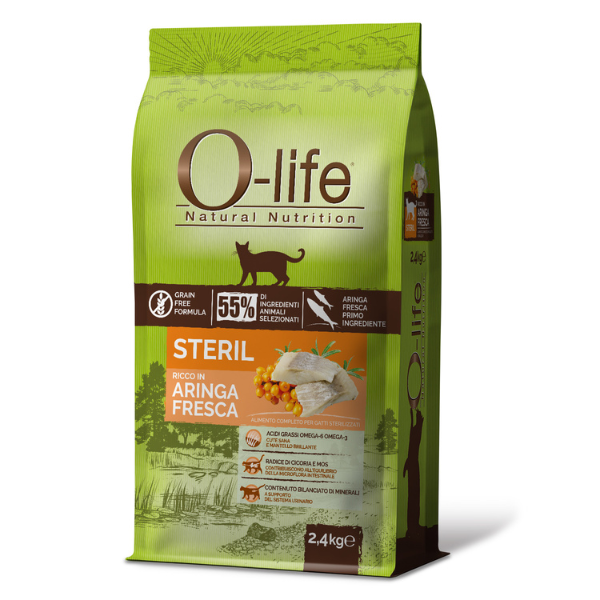 Image of O-life Cat Adult Sterilised Grain Free Aringa fresca - 2,4 Kg - SPEDIZIONE GRATIS 1° ORDINE + scegli lo sconto BZR5 / BZR20010