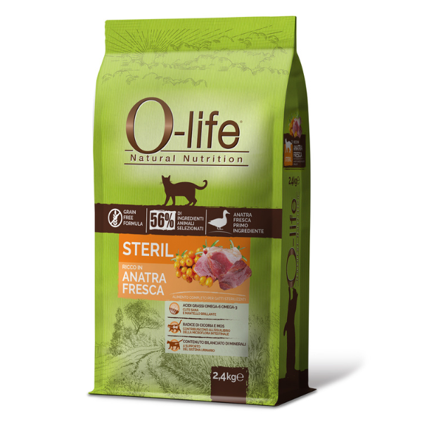 Image of O-life Cat Adult Sterilised Grain Free Anatra fresca - 2,4 Kg - SPEDIZIONE GRATIS 1° ORDINE + scegli lo sconto BZR5 / BZR20010