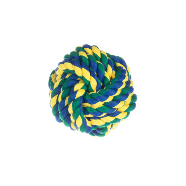 Palla intrecciata per cani Cotonosso PetUp - Blu e Giallo - diametro 8,5 cm - Giochi per cani