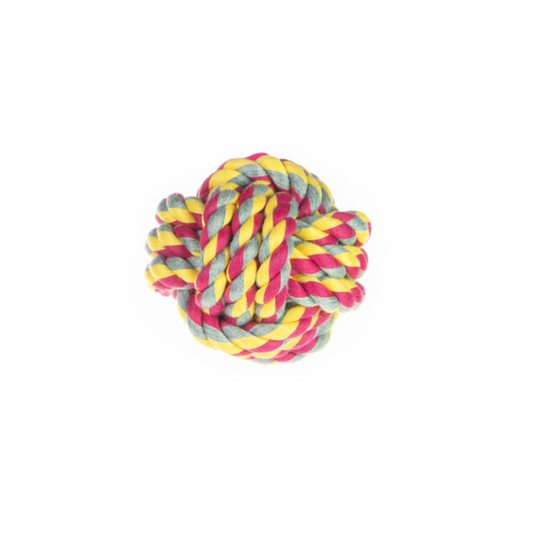 Palla intrecciata per cani Cotonosso PetUp - Fucsia e Giallo - diametro 6 cm - Giochi per cani