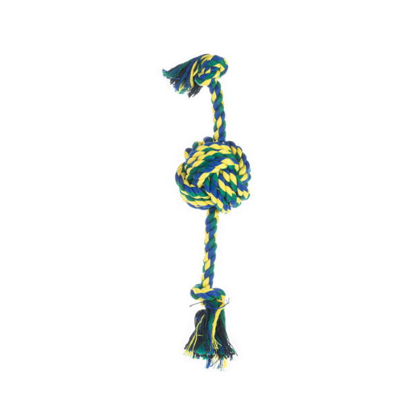 Corda con palla per cani Cotonosso Centro Palla PetUp - Blu e Giallo - 33 cm - Giochi per cani