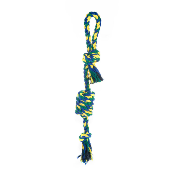 Corda in cotone per cani Cotonosso Maniglia Nodi PetUp - Blu e Giallo - 46 cm - Giochi per cani