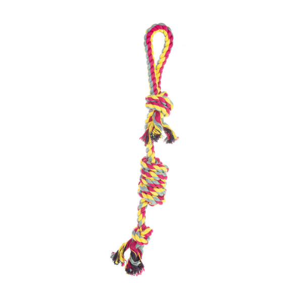 Corda in cotone per cani Cotonosso Maniglia Nodi PetUp - Fucsia e Giallo - 46 cm - Giochi per cani