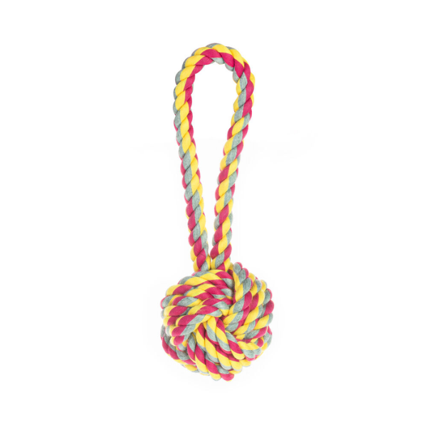 Image of Corda in cotone per cani Cotonosso Maniglia Nodi PetUp - Fucsia e Giallo - 21 cm - Giochi per cani - SPEDIZIONE GRATIS 1° ORDINE + scegli lo sconto BZR5 / BZR20010