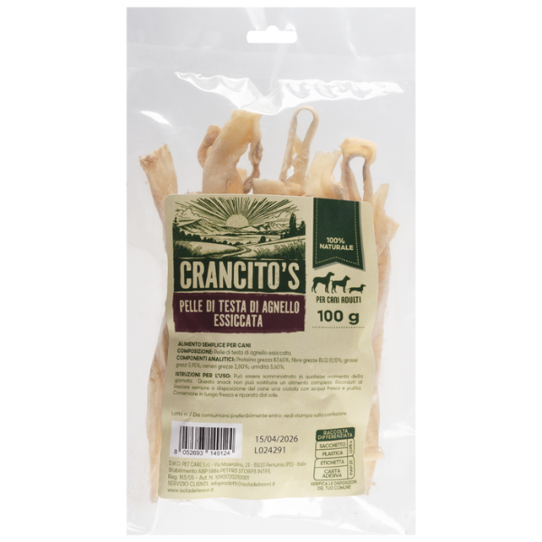 Image of Crancito's snack naturale Dog Adult Pelle di testa di Agnello - 100 gr - SPEDIZIONE GRATIS 1° ORDINE + scegli lo sconto BZR5 / BZR20010