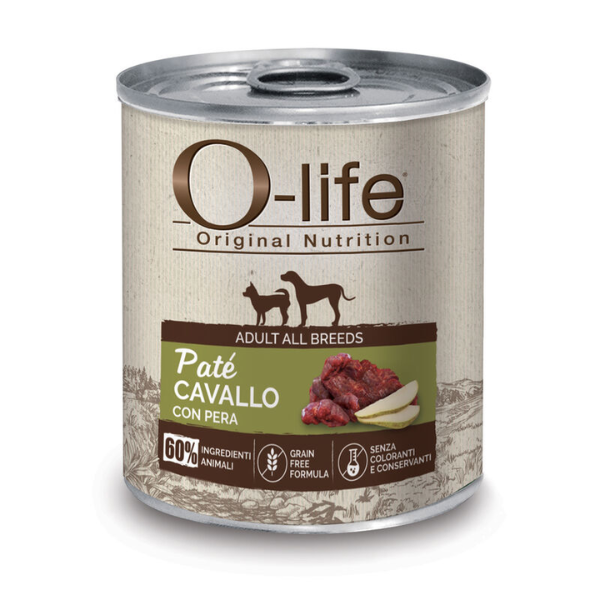 Image of O-life Adult Grain Free Patè 400 gr - Cavallo con pera - Cibo Umido per Cani - SPEDIZIONE GRATIS 1° ORDINE + scegli lo sconto BZR5 / BZR20010