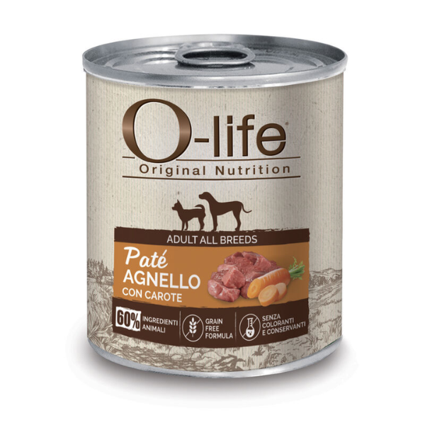 O-life Adult Grain Free Patè 400 gr - Agnello con carote - Cibo Umido per Cani