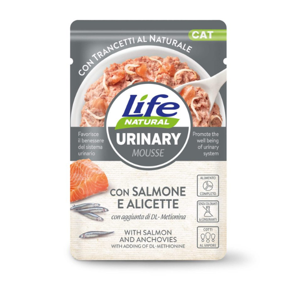 Life Cat Natural Urinary Bustine 70 gr - Salmone con alicette - Cibo umido per gatti