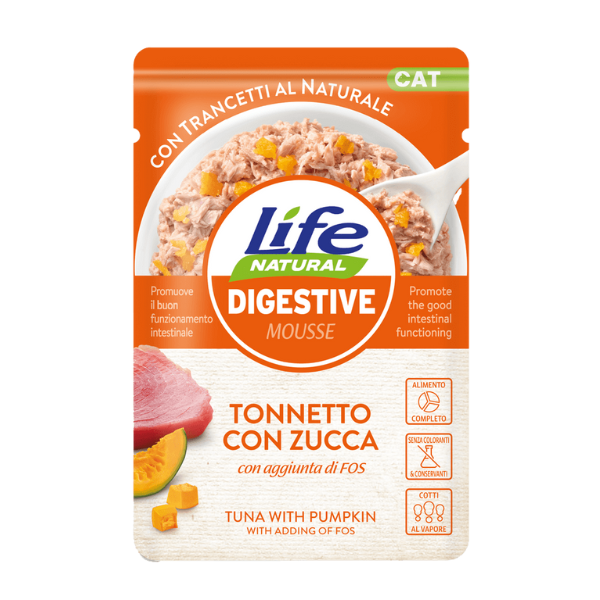 Life Cat Natural Digestive Bustine 70 gr - Tonnetto con zucca - Cibo umido per gatti