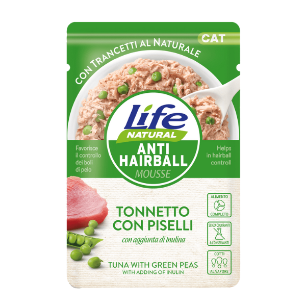 Life Cat Natural Anti Hairball Bustine 70 gr - Tonnetto con piselli - Cibo umido per gatti - SPEDIZIONE GRATIS 1° ORDINE + scegli lo sconto BZR5 / BZR20