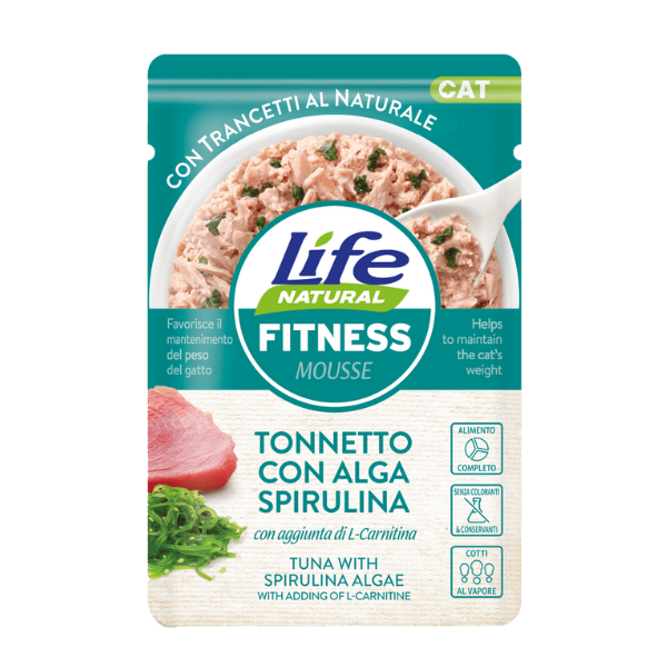 Life Cat Natural Fitness Bustine 70 gr - Tonnetto con alga spirulina - Cibo umido per gatti