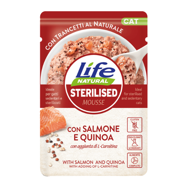 Life Cat Natural Sterilised Bustine 70 gr - Salmone e quinoa - Cibo umido per gatti