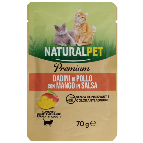 NaturalPet Premium Cat Adult Dadini in salsa 70 gr - Pollo con mango