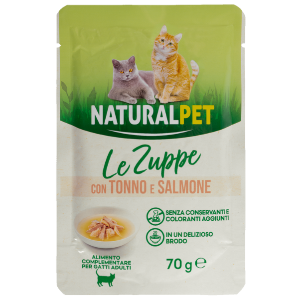 Image of Naturalpet Cat Adult Zuppa in brodo 70 gr - Tonno e Salmone - SPEDIZIONE GRATIS 1° ORDINE + scegli lo sconto BZR5 / BZR20010