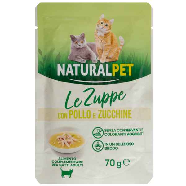 Image of Naturalpet Cat Adult Zuppa in brodo 70 gr - Pollo e Zucchine - SPEDIZIONE GRATIS 1° ORDINE + scegli lo sconto BZR5 / BZR20010