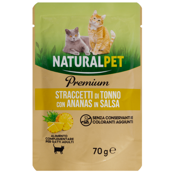 NaturalPet Premium Cat Adult Straccetti in salsa 70 gr - Tonno con ananas