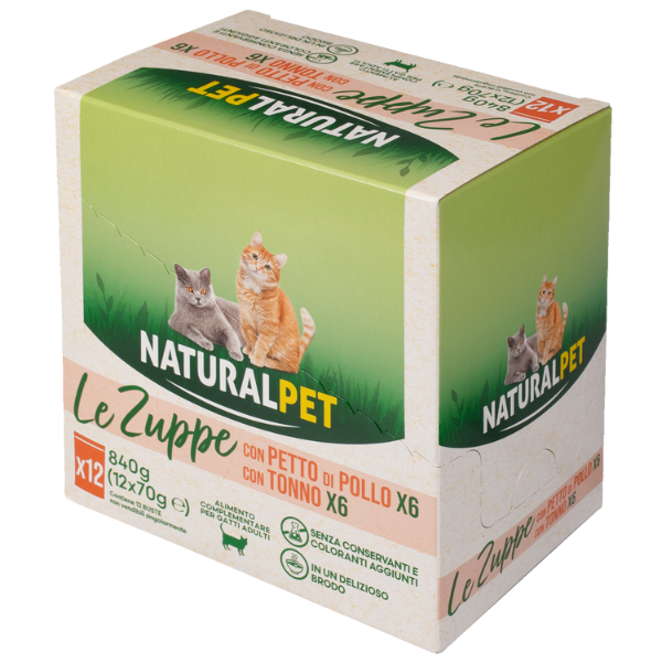 Image of Naturalpet Cat Adult Zuppa in brodo multipack 12x70 gr - 1 confezione multigusto - SPEDIZIONE GRATIS 1° ORDINE + scegli lo sconto BZR5 / BZR20010