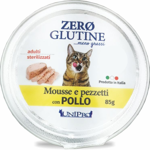 Unipro Zero glutine Mosse e pezzetti Cat Adult 85 gr - Pollo Confezione da 12 pezzi