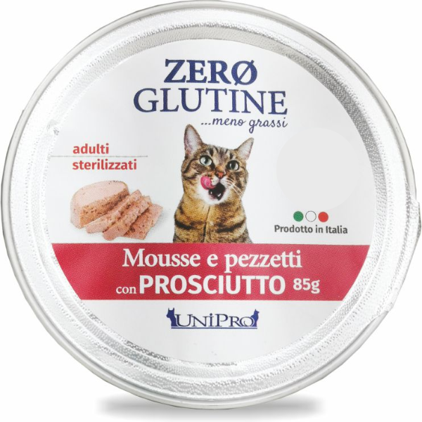 Unipro Zero glutine Mosse e pezzetti Cat Adult 85 gr - Prosciutto Confezione da 12 pezzi