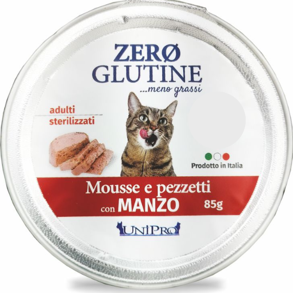 Unipro Zero glutine Mosse e pezzetti Cat Adult 85 gr - Manzo Confezione da 12 pezzi