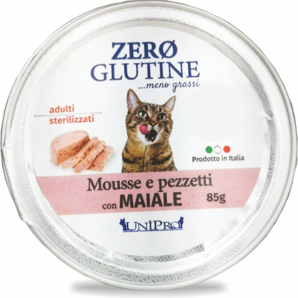 Unipro Zero glutine Mosse e pezzetti Cat Adult 85 gr - Maiale Confezione da 12 pezzi