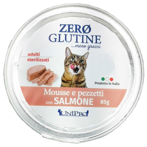 Unipro Zero glutine Mosse e pezzetti Cat Adult 85 gr - Salmone Confezione da 12 pezzi