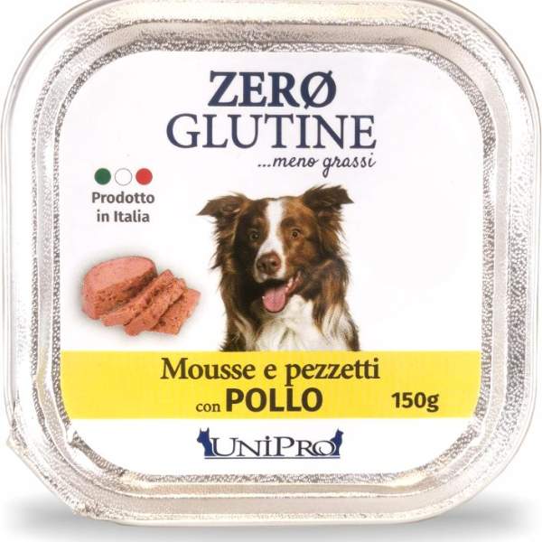 Unipro Zero glutine Mousse e pezzetti Dog Adult 150 gr - Pollo Confezione da 12 pezzi