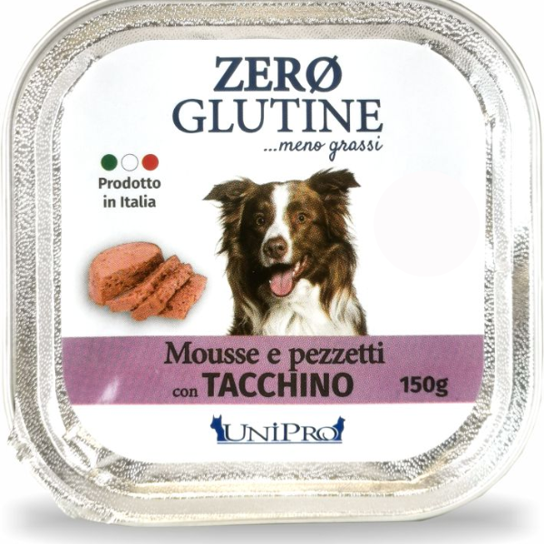 Unipro Zero glutine Mousse e pezzetti Dog Adult 150 gr - Tacchino Confezione da 12 pezzi