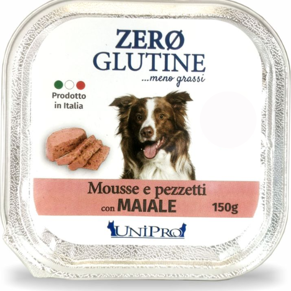 Unipro Zero glutine Mousse e pezzetti Dog Adult 150 gr - Maiale Confezione da 12 pezzi