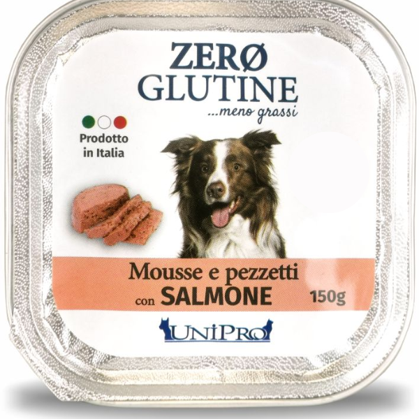 Unipro Zero glutine Mousse e pezzetti Dog Adult 150 gr - Salmone Confezione da 12 pezzi