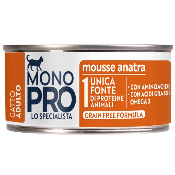 Monopro lo specialista Cat Adult Mousse Grain Free 85 gr - Anatra Confezione da 6 pezzi