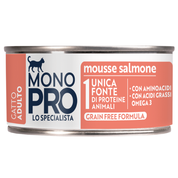 Image of Monopro lo specialista Cat Adult Mousse Grain Free 85 gr - 6 lattine da 85 gr - Confezione da 6 pezzi - Cibo monoproteico gatto - SPEDIZIONE GRATIS 1° ORDINE + scegli lo sconto BZR5 / BZR20010