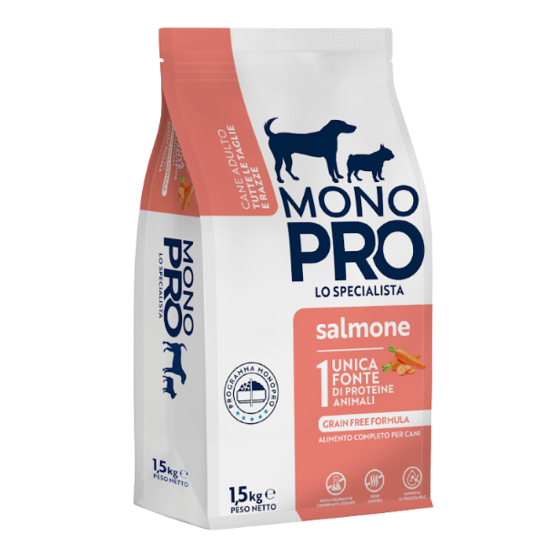 Image of Monopro lo specialista Adult All Breeds Grain Free Salmone - 1,5 Kg Croccantini per cani Monoproteico crocchette cani
