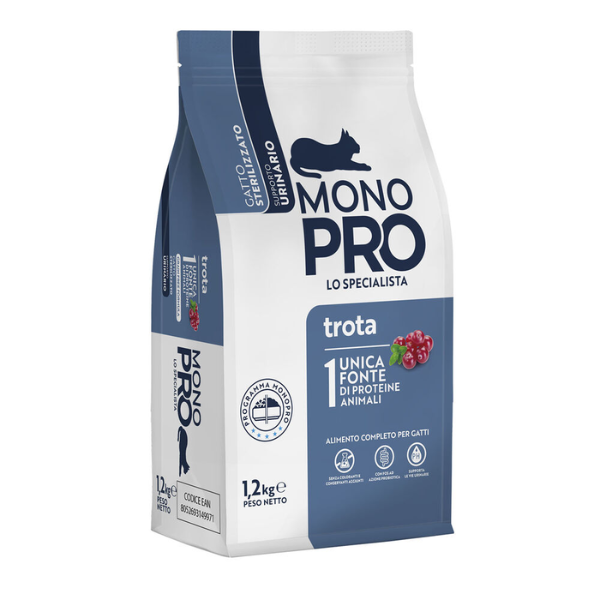 Image of Monopro lo specialista Cat Adult Sterilised Grain Free Urinary Trota - 1,2 Kg - Cibo monoproteico gatto - SPEDIZIONE GRATIS 1° ORDINE + scegli lo sconto BZR5 / BZR20010