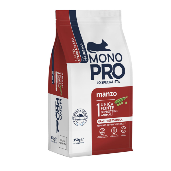 Monopro lo specialista Cat Adult Sterilised Grain Free Anti Hairball Manzo - 350 gr