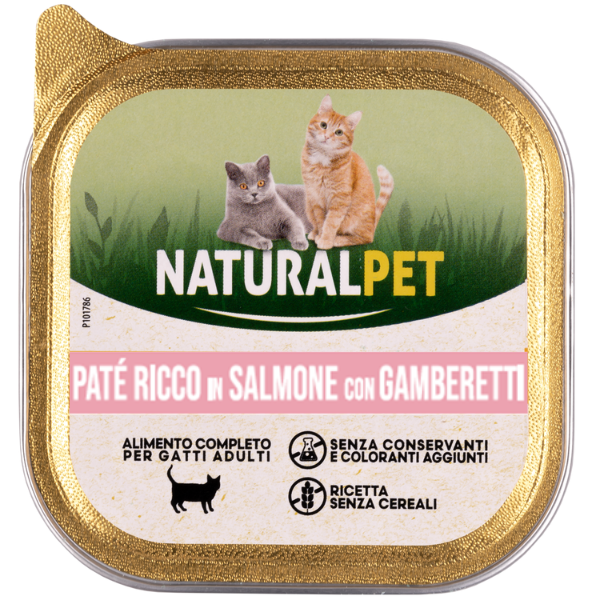 Image of NaturalPet Cat Adult Patè Grain Free 100 gr - Salmone e gamberetti - Confezione da 6 pezzi - SPEDIZIONE GRATIS 1° ORDINE + scegli lo sconto BZR5 / BZR20010