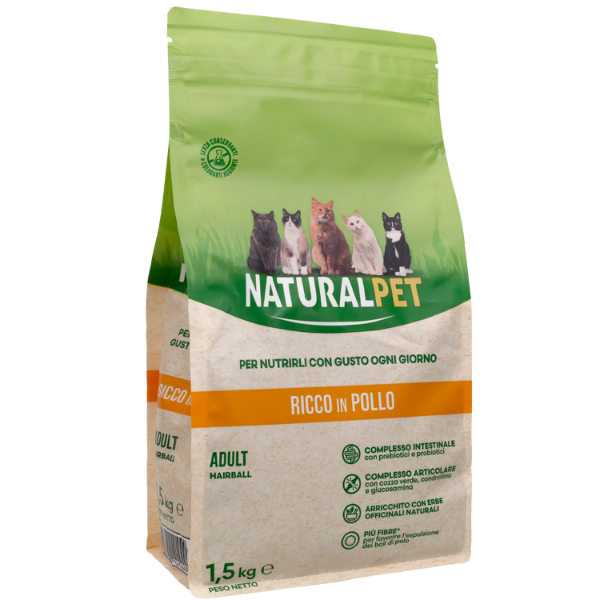 Image of NaturalPet Cat Hairball Pollo - 1,5 Kg - Crocchette naturali cane - SPEDIZIONE GRATIS 1° ORDINE + scegli lo sconto BZR5 / BZR20010